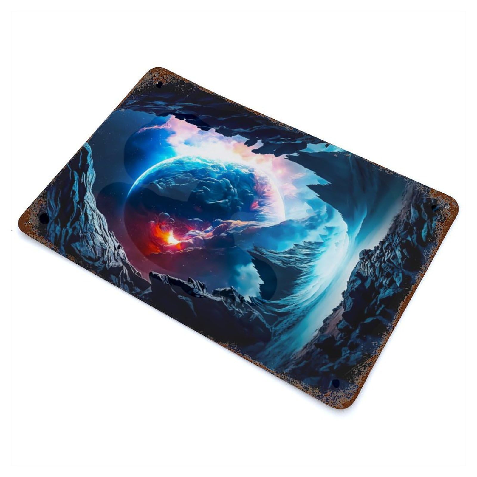 Planet Inside Rust Effect Tin Sign 11.8"x7.9", Ideal for Cafe, Home Bar And Lounge Decor