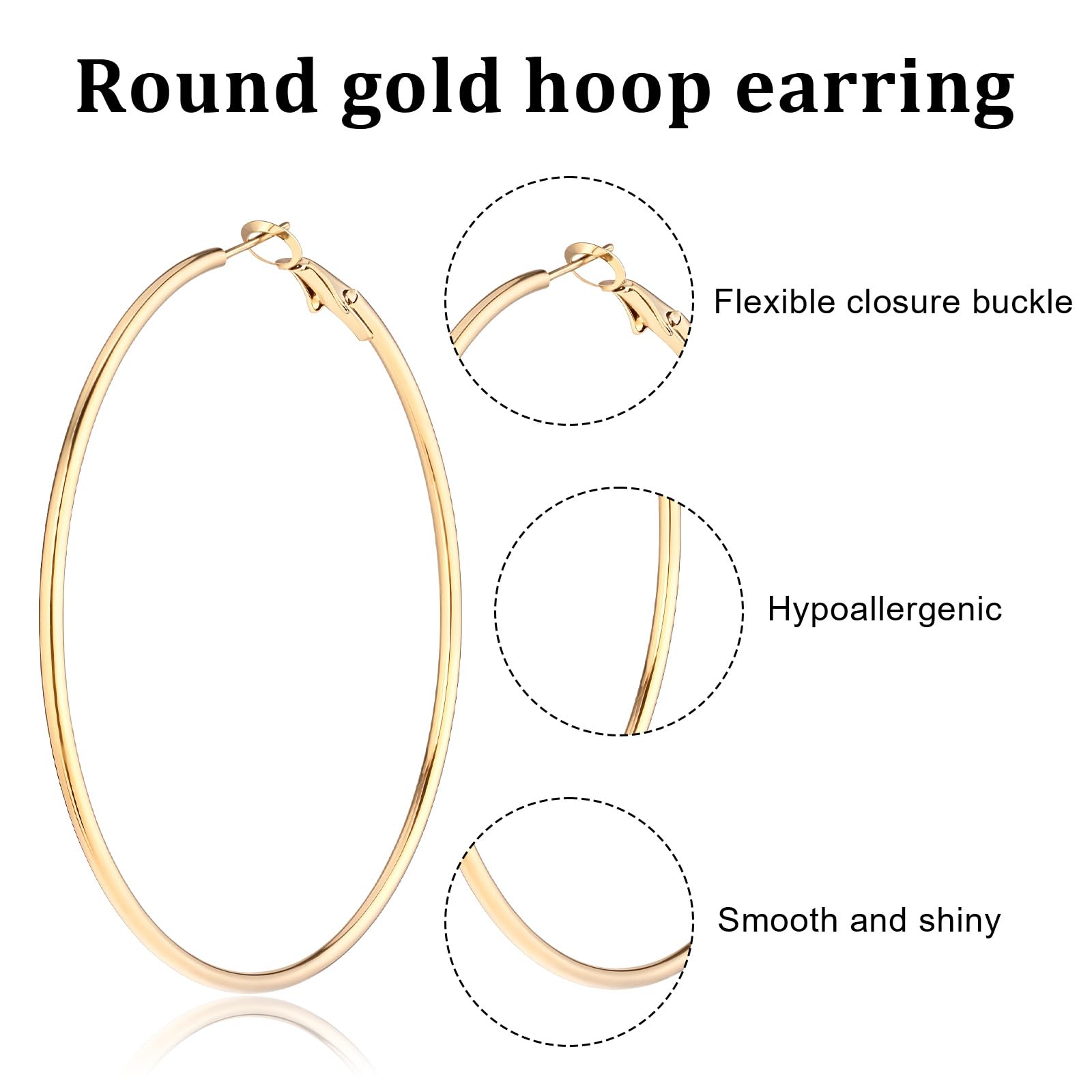MBAIYO 4Pcs Stainless Steel Hoop Earrings, Large Circle Silver Hoop Cartilage Gold Silver Rose gold Black Oversize Earrings for Women
