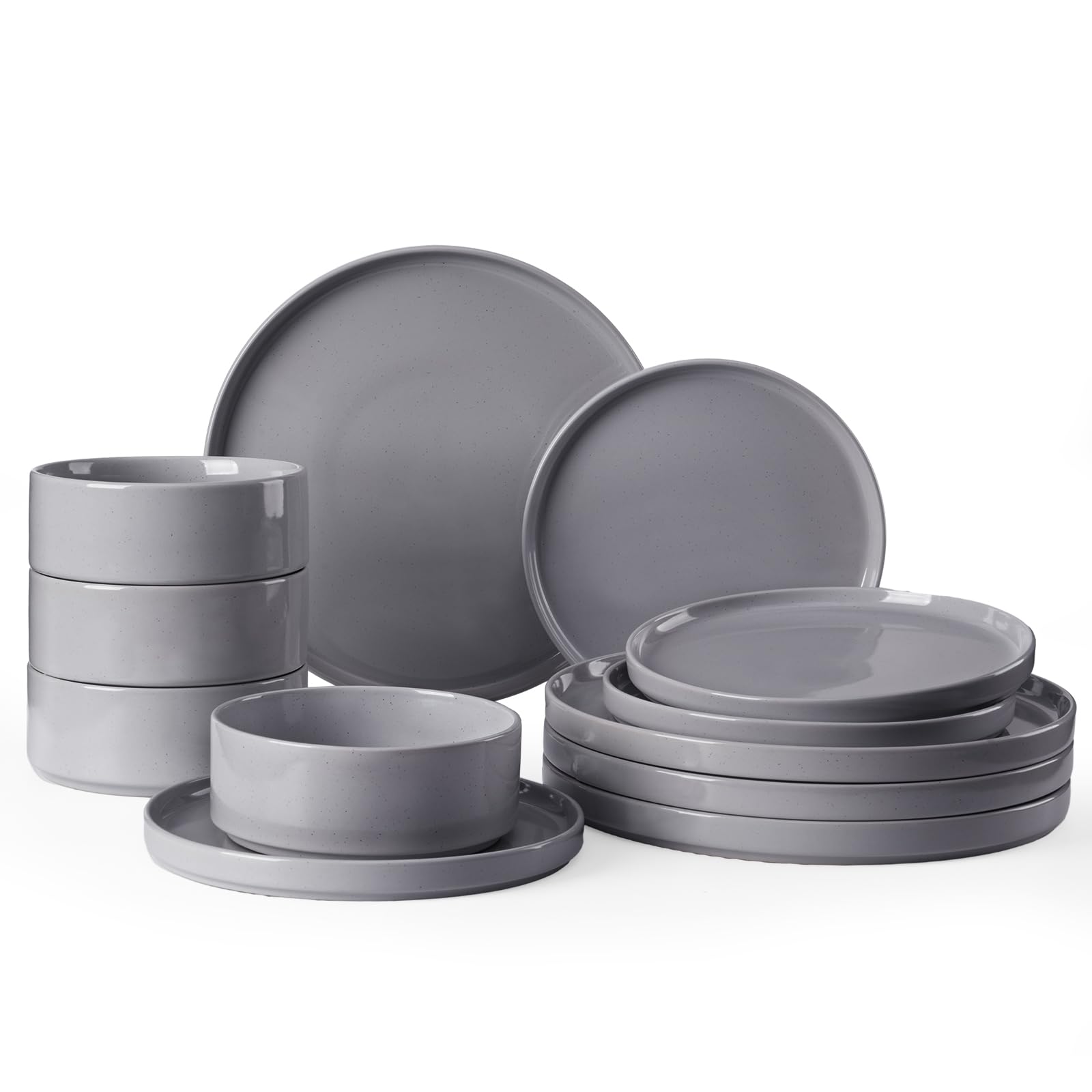 Richmount Nebula Plates and Bowls Set, 12PC Speckled Stoneware Plate Set, Scratch Resistant Dinnerware Sets, Dishwasher & Microwave Safe, Dining Plates and Bowls Sets, Dark Grey โ image 1