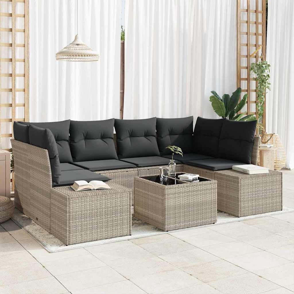 Fengshui Sofa ogrodowa, 8 szt., jasnoszara, ciemnoszara, polirattanowa
