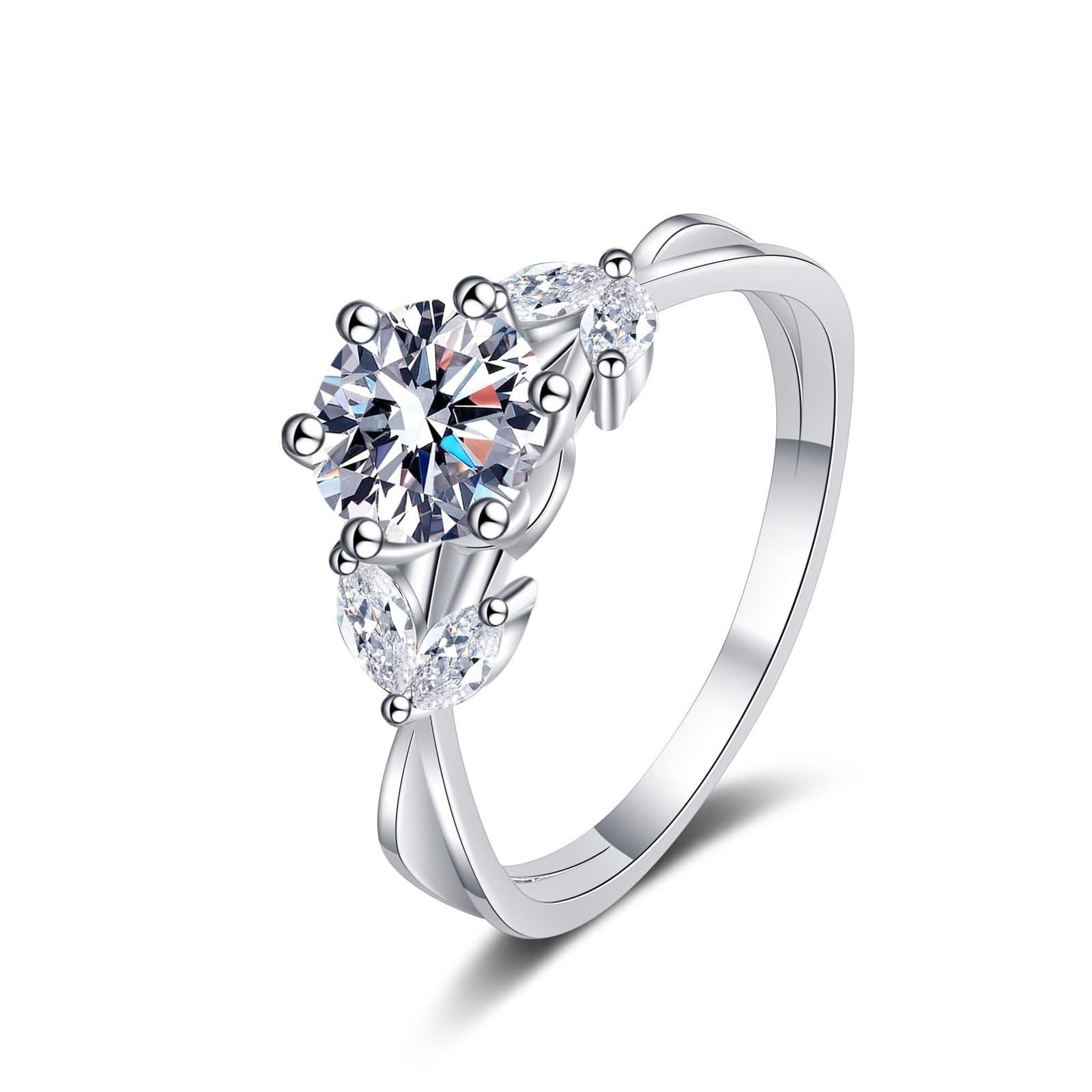 Anillo de dedo para mujer, oro blanco, 925, redondo, flor, regalo para mujer o novia