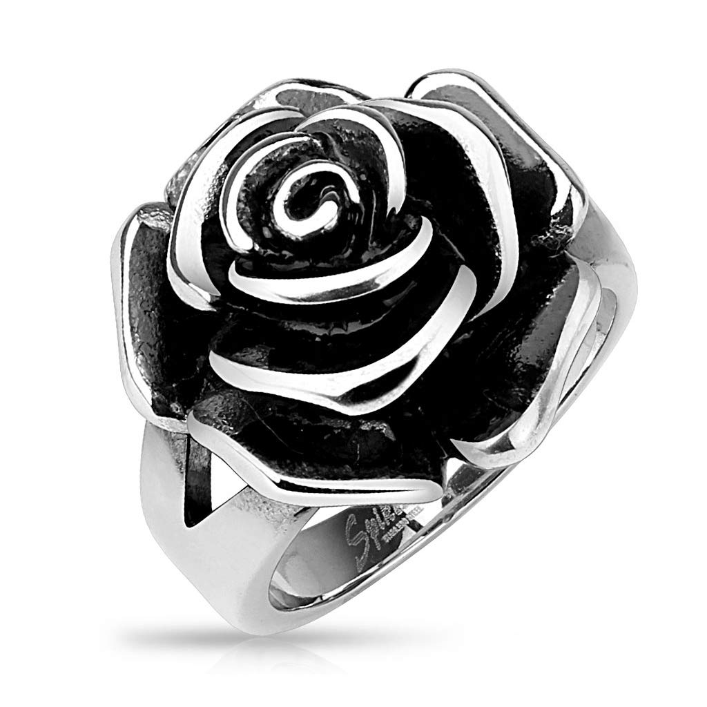 OAKKY Donna Personalizzato Acciaio Inossidabile Anelli Vintage Con Fiore Di Rosa Grande Per Matrimonio E Fidanzamento Oro Dimensione 14 - Foto 5