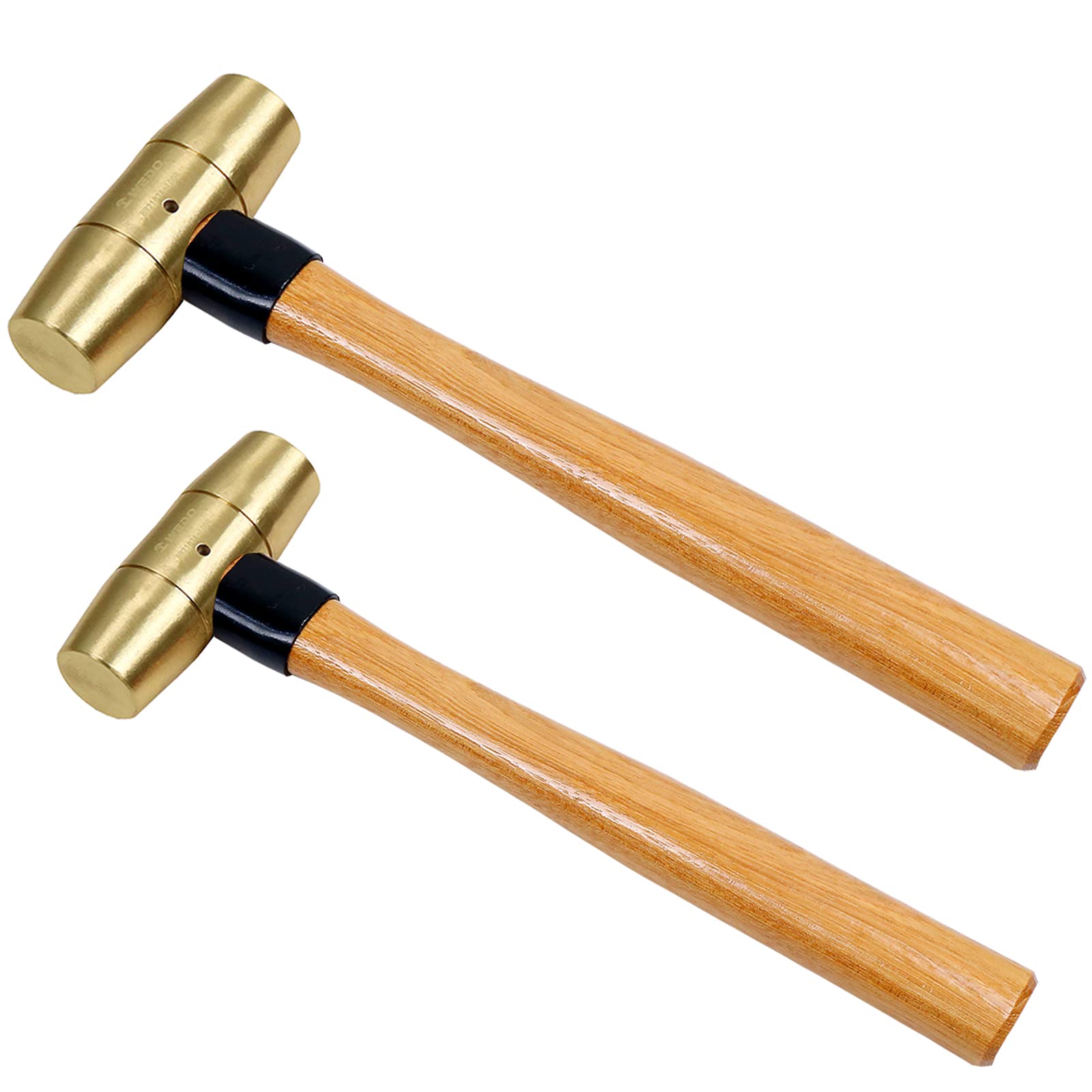 WEDO Juego de 2 martillos de latón,1/2lb 1-1/2lb,kit de martillo de trineo,martillo de mazo de latón macizo,mango de martillo de madera,forjado a presión,resistente a la corrosión,DIN