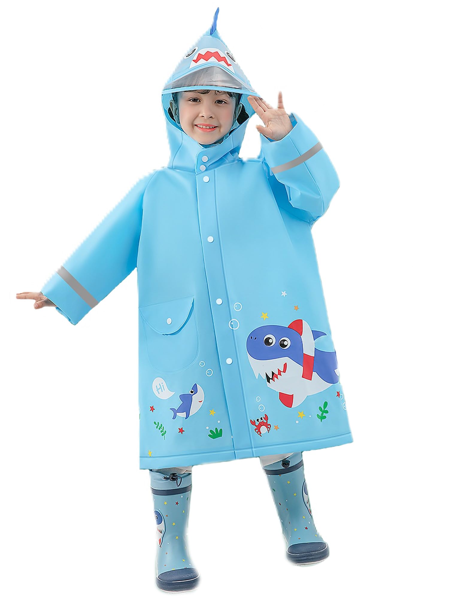 es-uk Waterproof Ponchos Kids Rain Coat, girls raincoat, Waterproof Poncho, Boys Girls Rain Jacket Very Cute Kids Raincoats (Blue, M)