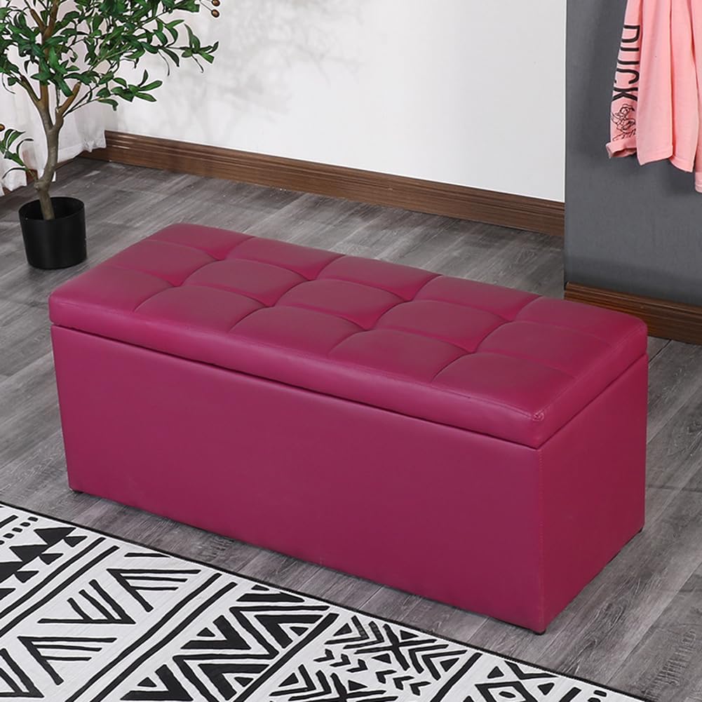 ZHANGshouf Purple Leather Storage Ottoman Bench with Padded Seat Heavy Duty Entryway Footrest Stool & Bed End Storage Solution (40cm)