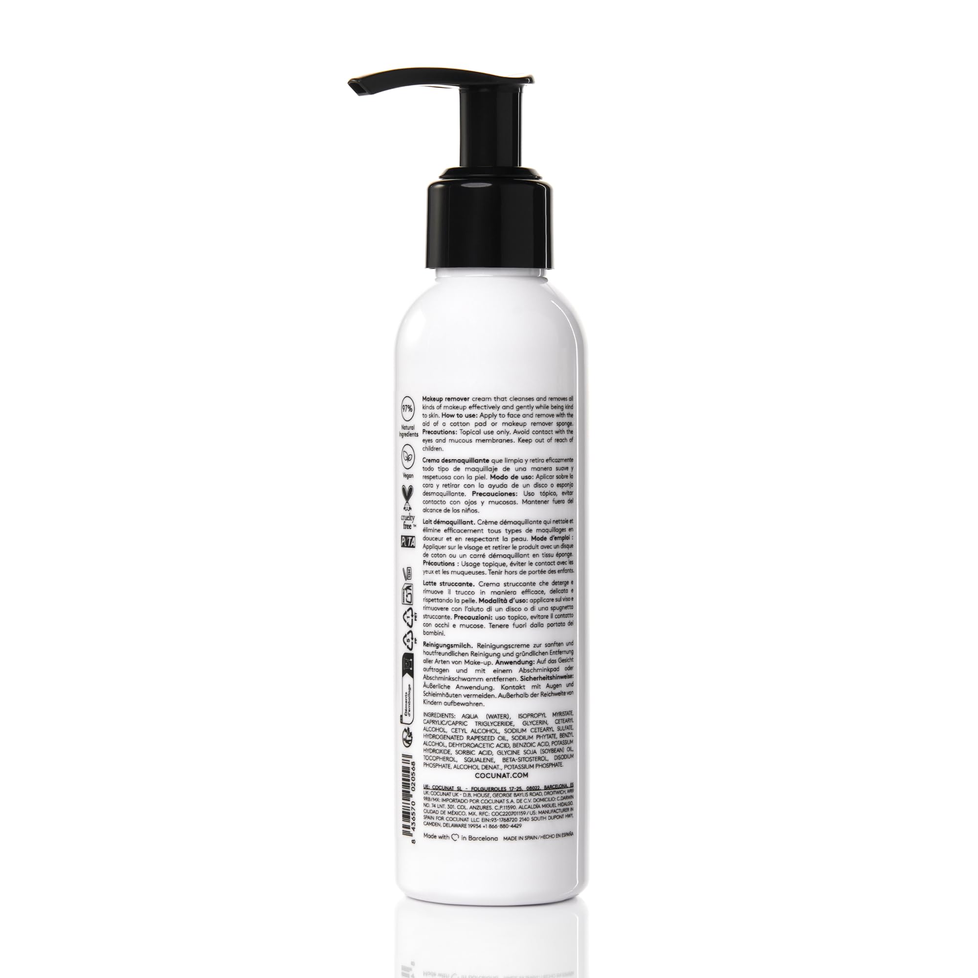 COCUNAT - Total Cleansing Milk - Latte detergente - Deterge in Profondità - Rimuove il Trucco Resistente All'acqua - Non Irrita - Tutti i Tipi di Pelle - Pelle delicata - 125 ml