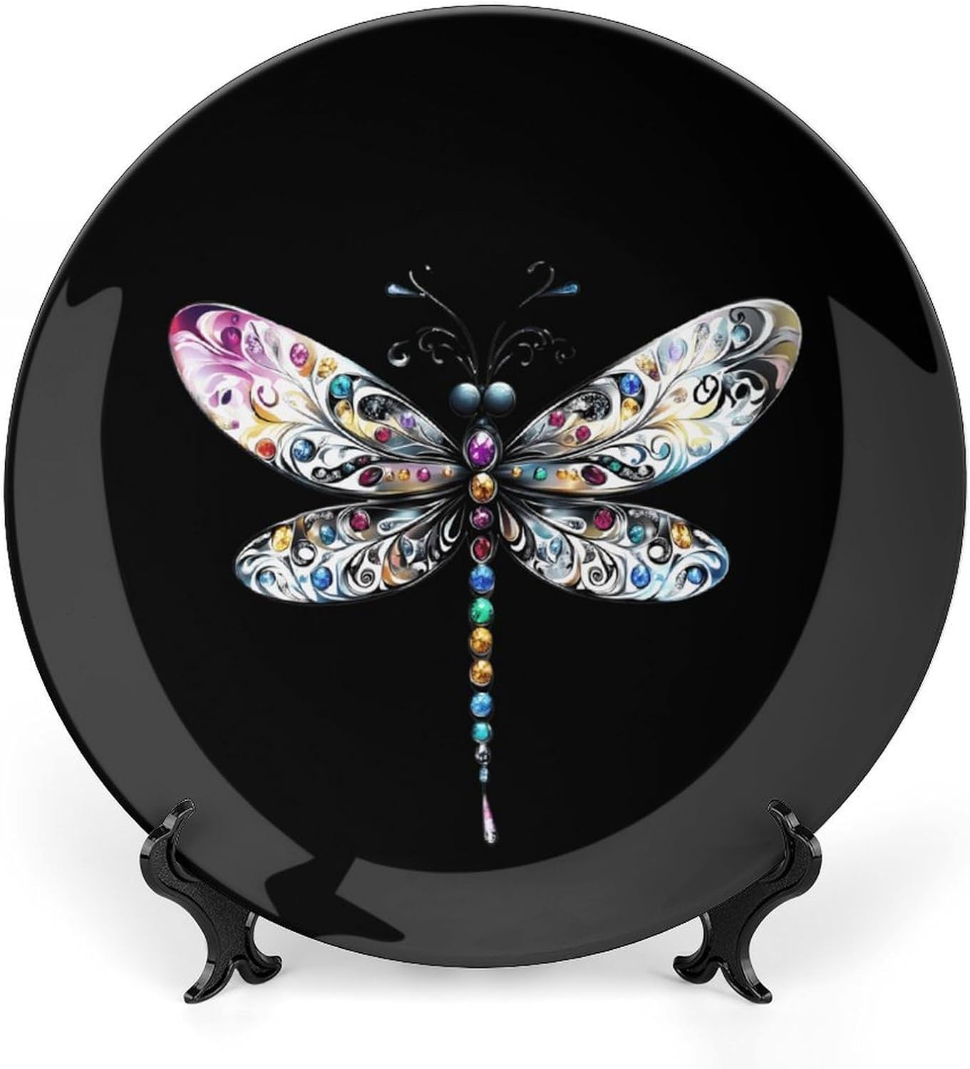 Dragonfly Bone China Decorative Plate with Stand Home Dessert Plates Gift for Men Women 7inch