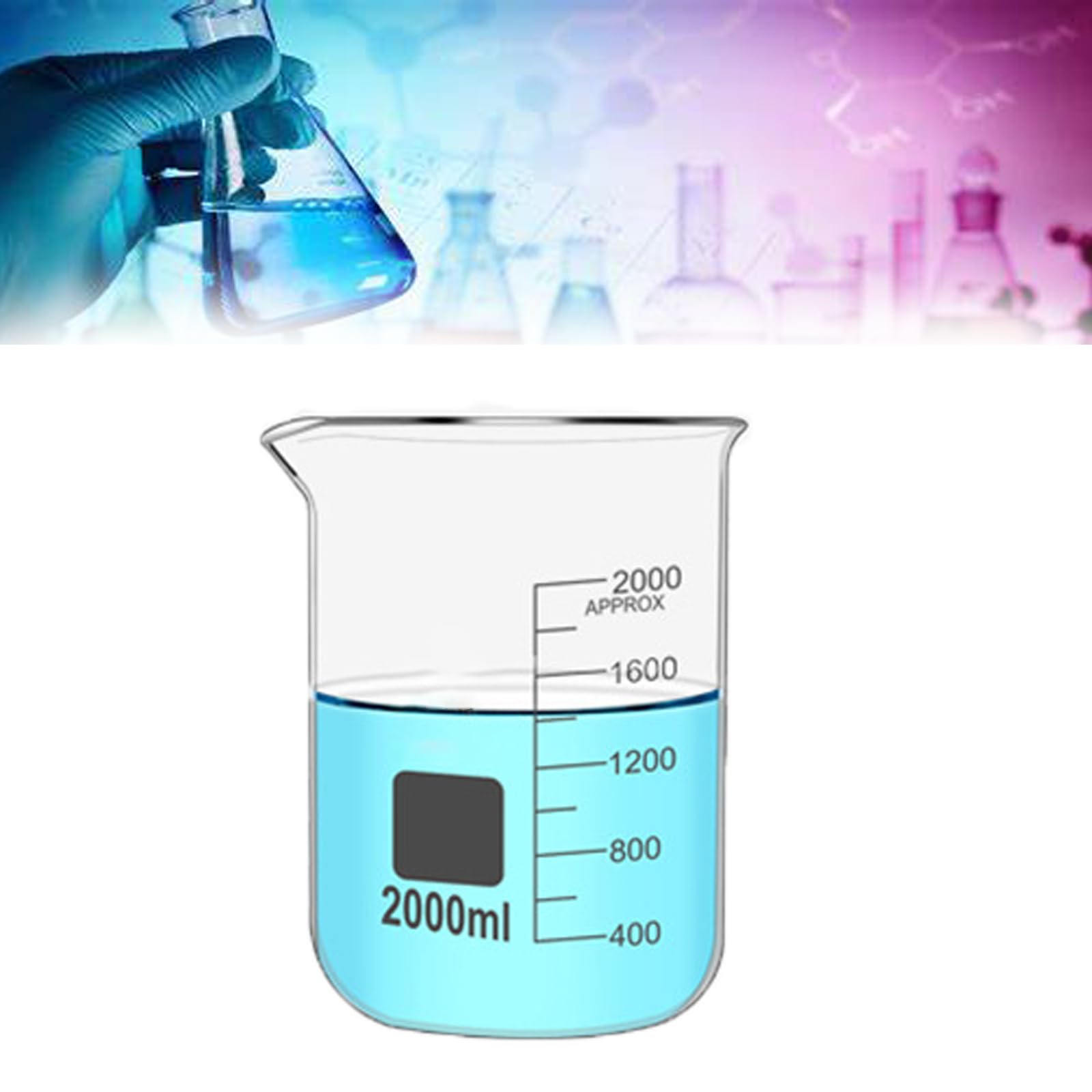 Becher in Vetro di Forma Bassa, Becher Graduato in Vetro Borosilicato, Vetro Spesso, Tacca di Versamento, Posizionamento Stabile, Vetro Spesso, 2000-10000 Ml Opzionale,2000ml