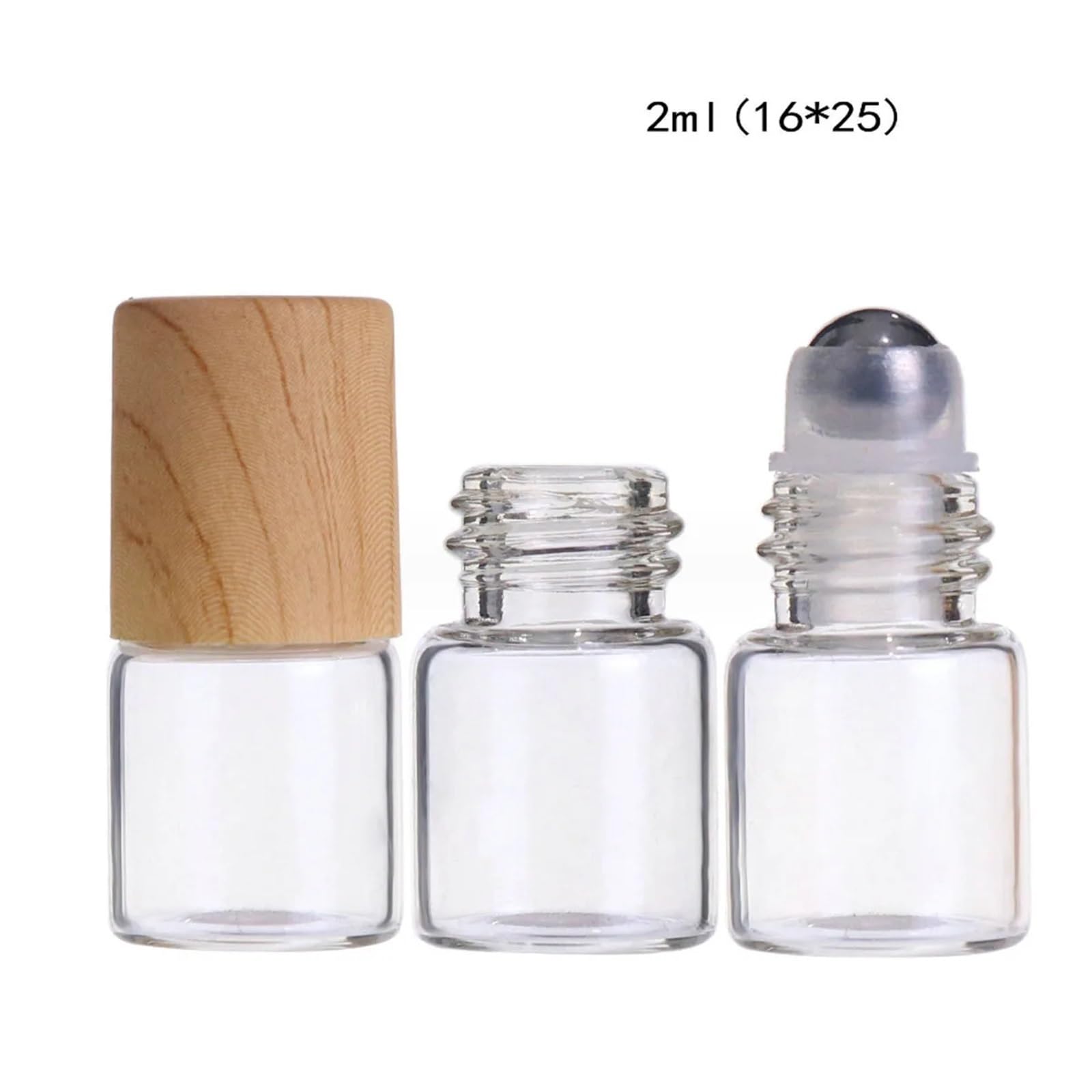 Roll On Flasche 20 x 50 x Glas-Rollflaschen for ätherische Öle, 1 ml, 2 ml, 3 ml, 5 ml, bernsteinfarbenes, transparentes Roll-on-Fläschchen, Holzoptik