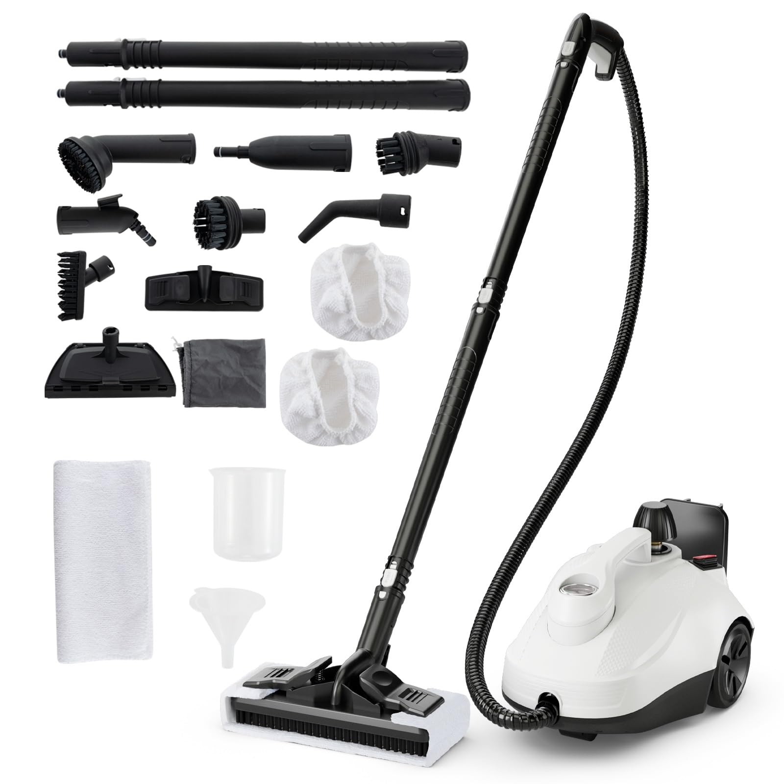 GOPLUS Limpiador a Vapor 2000W, Máquina de Limpieza a Vapor con Depósito de 1,8L, Alta Presión de 5 Bar, Mopa a Vapor con Ruedas y Accesorios Completos, para Suelos, Ventanas, Alfombras (Blanco)