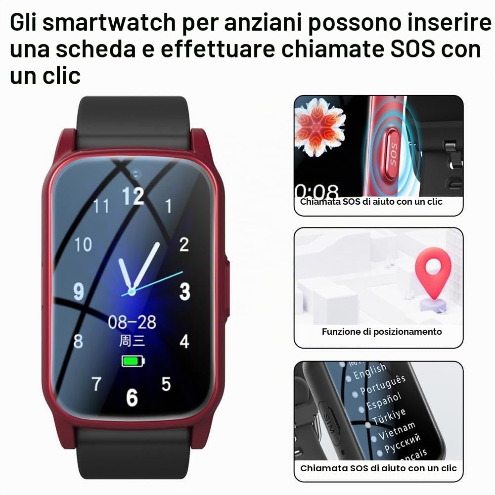 Smart Watch per anziani, rilevamento delle cadute, monitoraggio GPS e allarme SOS, monitoraggio fitness impermeabile con videochiamata HD, con cardiofrequenzimetro/pressione sanguigna, promemoria