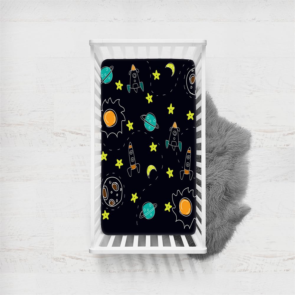 Odot Cot Bed Fitted Sheets, Toddler & Baby Bed Sheets, Universe Planet Print Microfiber Mattress Protector, Cozy Lightweight Bedside Cribs Bassinet Sheets for Boy and Girl (Style F,45x90cm)