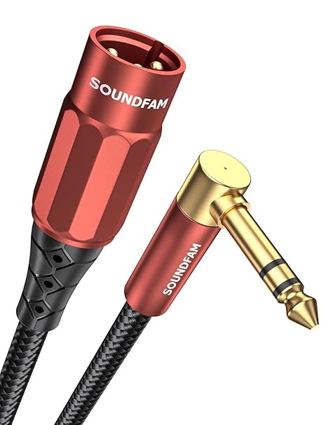 XLR Male to 1/4 Inch 90 Degree Right Angle 6.35mm TRS to XLR Male Balanced Interconnect Cable for Guitar, Subwoofer, Mixer, Amplifier(3Feet/1M)