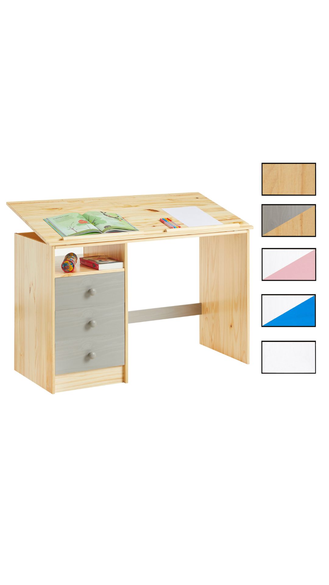 Produktbild von IDIMEX Kinderschreibtisch Kevin - Neigungsverstellbar Mit Schubladen, Weiß/rosa