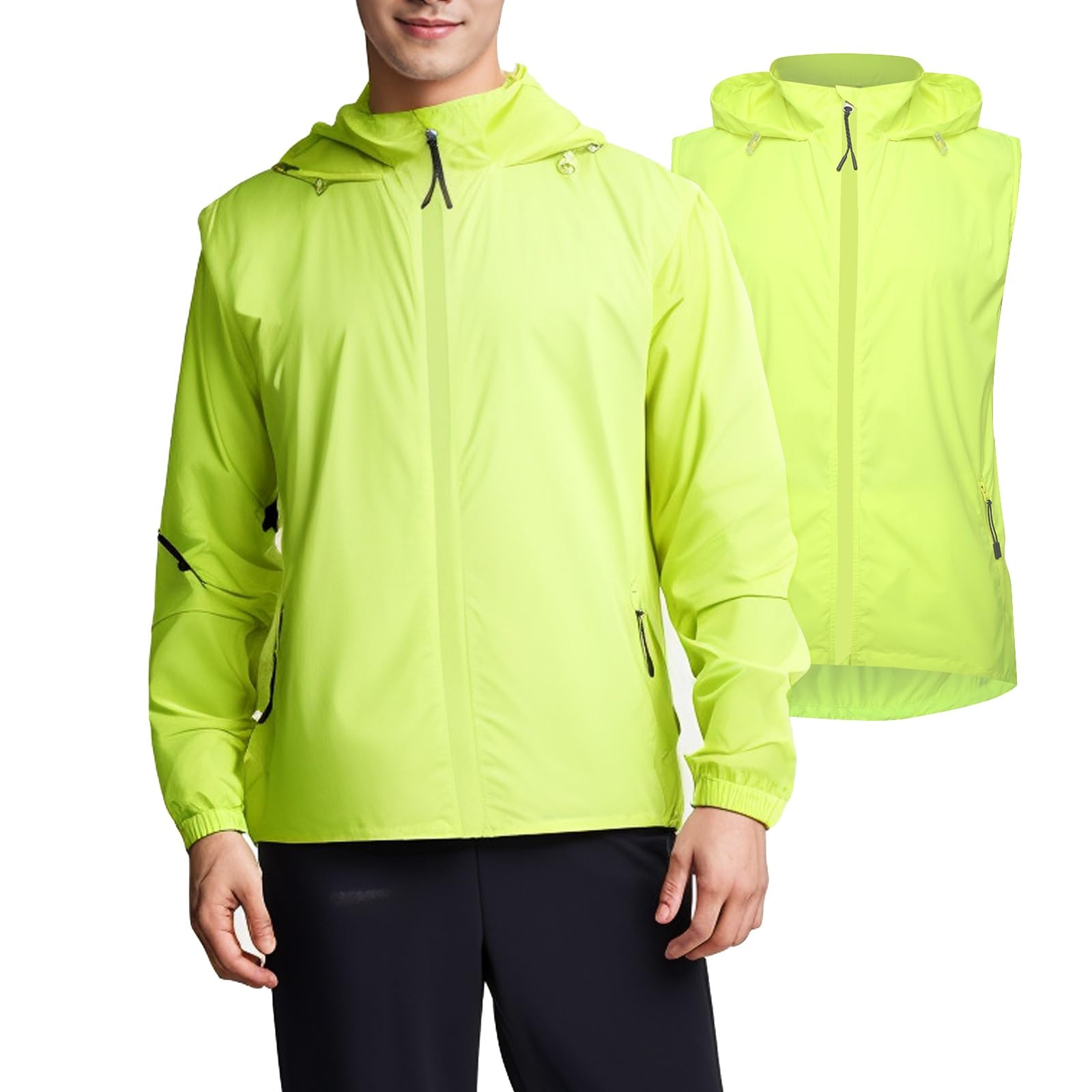 Chaqueta Impermeable Hombres, Ciclismo Con Bolsillos Abrigos Con Capucha Plegable