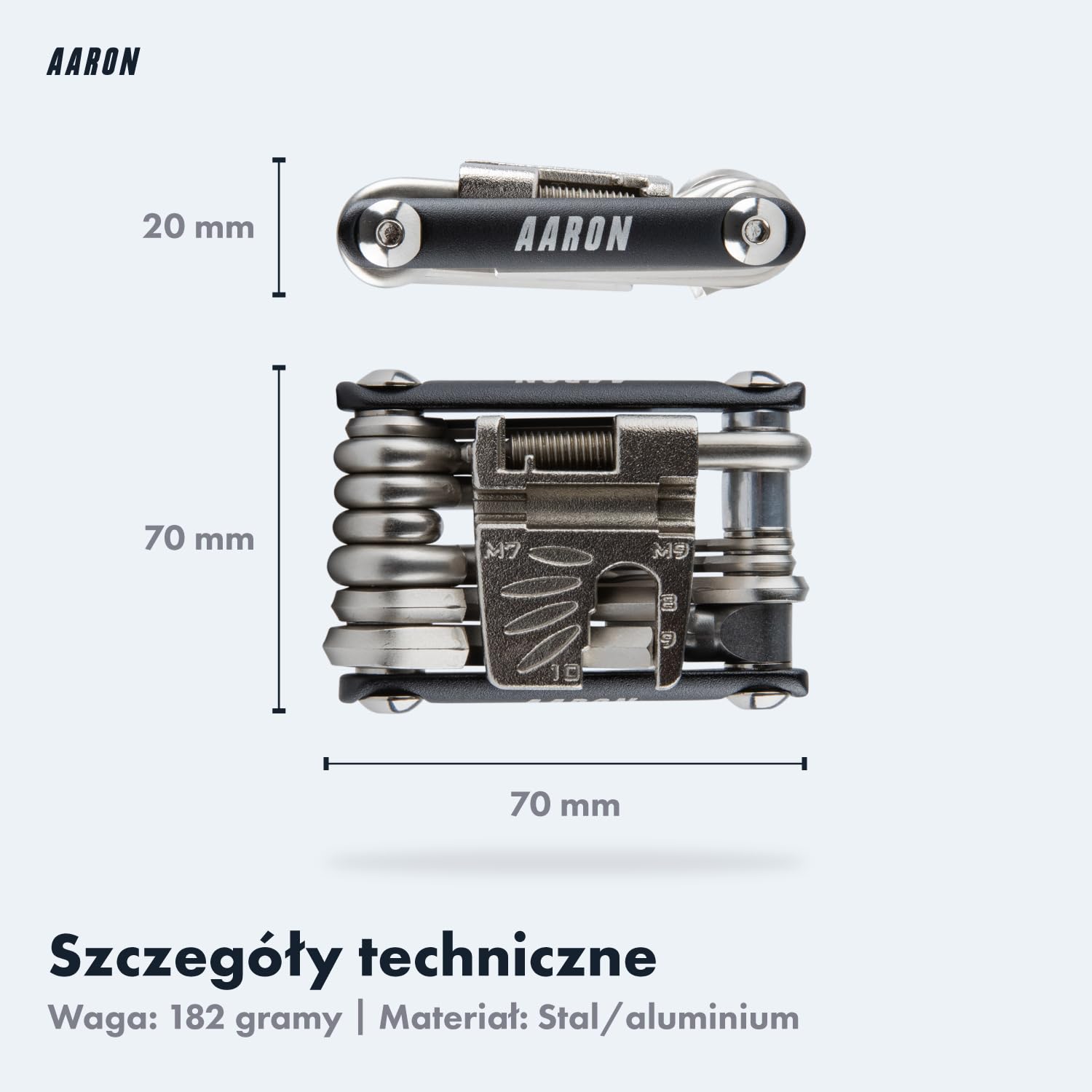 AARON Narzędzie wielofunkcyjne 20 w 1, narzędzie wielofunkcyjne do roweru ze stali nierdzewnej/aluminium, składane mini narzędzie rowerowe z wieloma funkcjami w kolorze czarnym