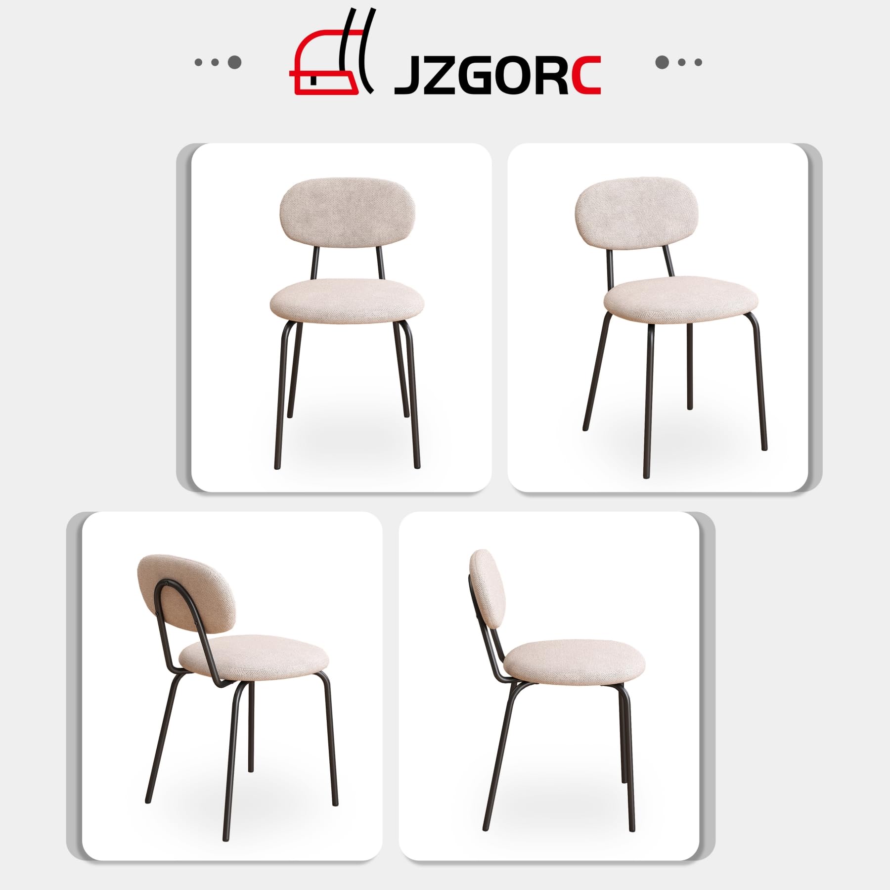 Juego de 4 Sillas de Comedor, Silla de Cocina Apilable, Silla Tapizada de Ocio con Patas de Metal Negro para Sala de Estar, Comedor, Cocina, Dormitorio - Caqui