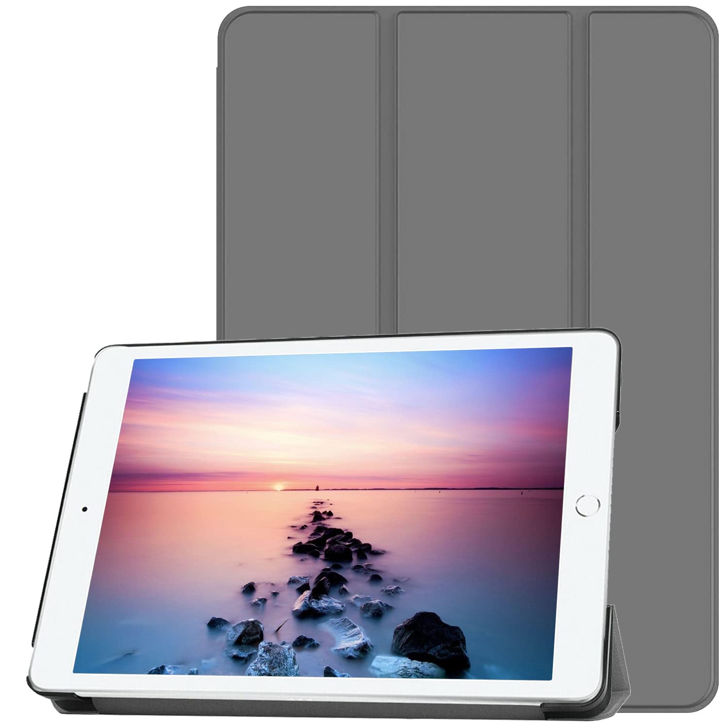 GenericPURE HITECH 9.7 Inch iPad 6th Generation Case 2018 / iPad 5th Generation case 2017 | Smart case Auto Wake/Sleep with Frosted PC Back Shell 9.7 Inch iPad Case (Gray)