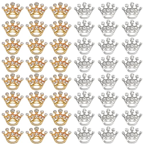 Okllen 48 Pieces Small Crown Brooches, Silver Gold Crown Pins, Fashion Rhinestone Brooch Pins for Women, Men, Lapel, Sashes, Wedding
