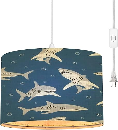 Lámpara colgante enchufable infantil Angry Shark con textura creativa Shabby Chic lámpara colgante con cable de enchufe de 16.4 pies regulable