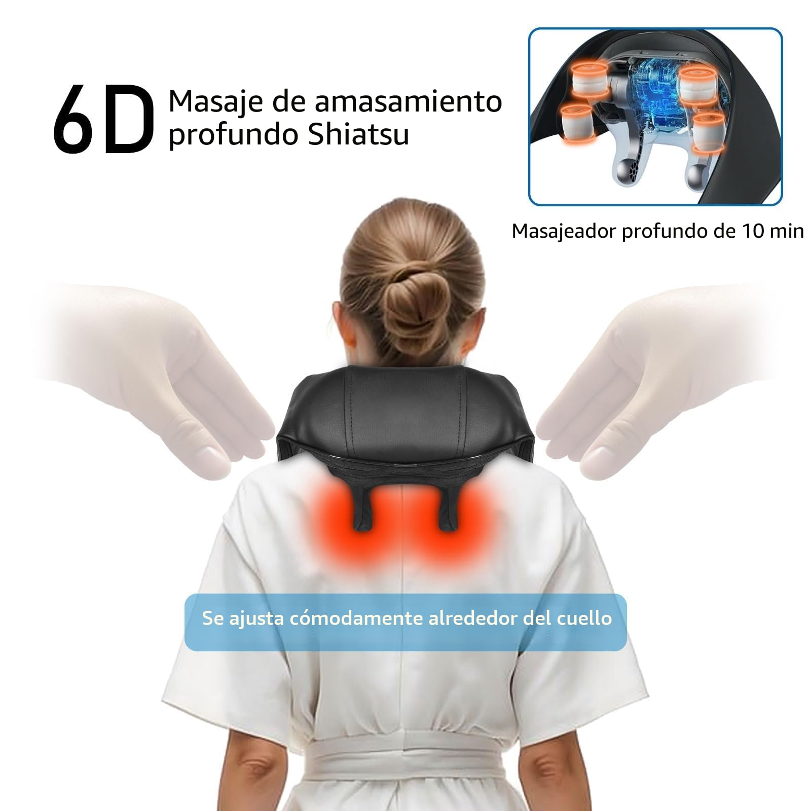 BIBIRE Masajeador de Cuello y Hombros con Calor, Masajeador Cervical con 4D de Tejido Profundo, Shiatsu Masajeador Cervical Inalámbrico, Masajeador Espalda para Alivio del Dolor, Tensión Muscular