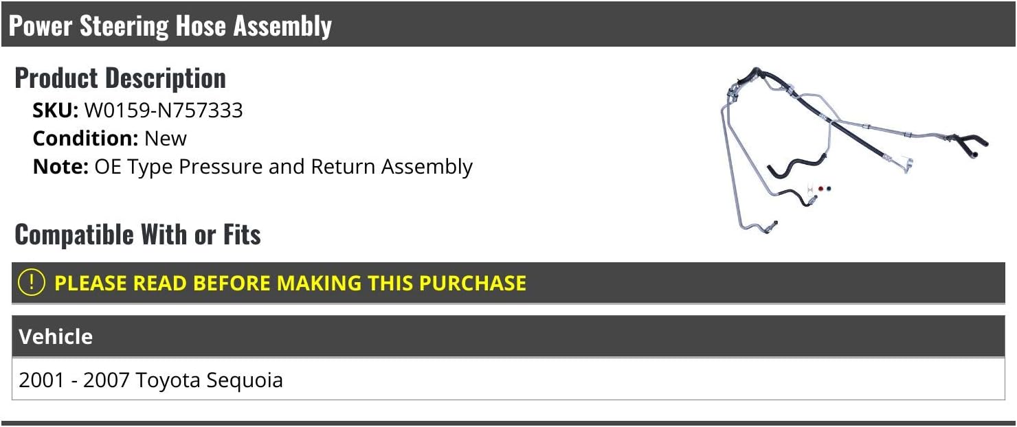 Power Steering Hose Assembly - Compatible with 2001-2007 Toyota Sequoia