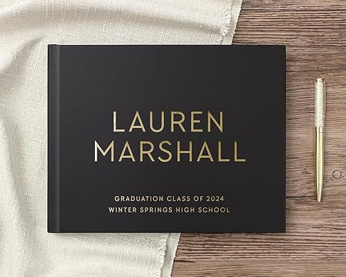 Graduation Party Book for High School Graduation Class, Photo Album Well Wishes for Friends and Family - Black Gold (12x12)