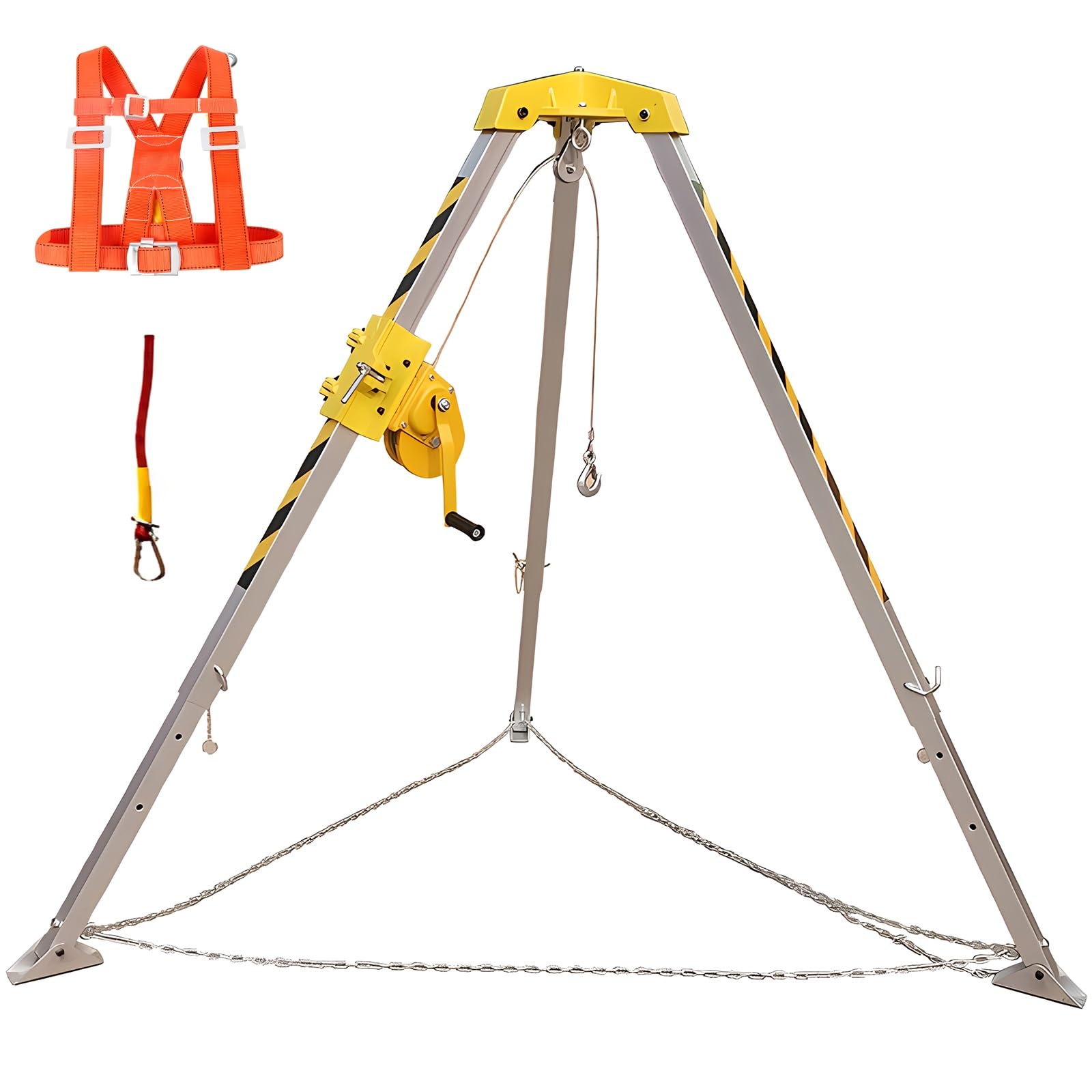 Telescopic Confined Space Rescue Tripod with 1200 1800winch- Aluminum Alloy Rescue Tripod for Sewage Tunnels -Heavy Duty Fire Rescue Tripod with Safty Harness (Color : Silver, Size : 1800 lbs Winch