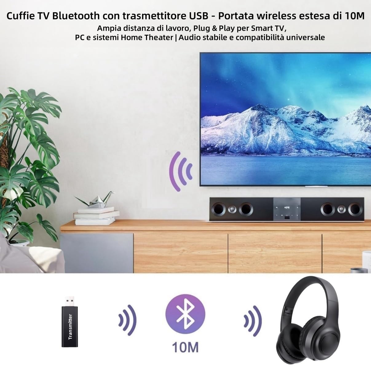 Cuffie TV Senza Fili per Anziani, Bluetooth 5.3 Cuffie con ANC, USB Trasmettitore per RCA/AUX, Audio Hi-Fi