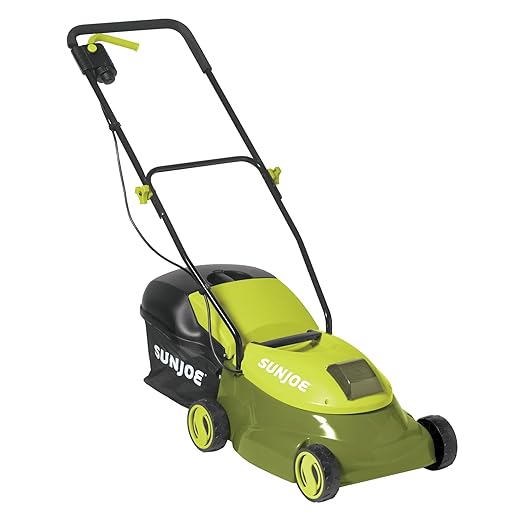 Sun Joe MJ401C 14-Inch 28-Volt Cordless Push Lawn Mower, w/10.6-Gallon Collection Bag, 3-Position Height Adjustment, Safety Key, 14 inches, Green