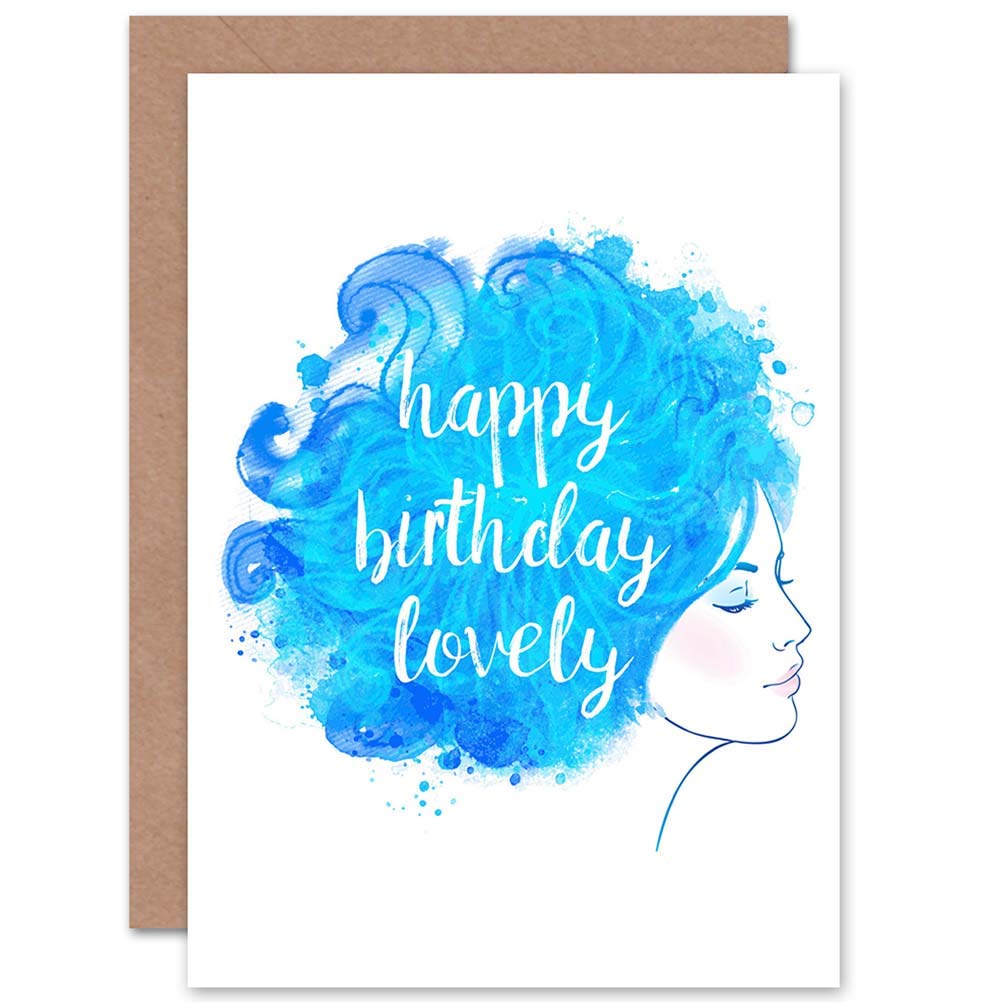 Wee Blue Coo Happy Birthday Watercolour Face Blank Greeting Card