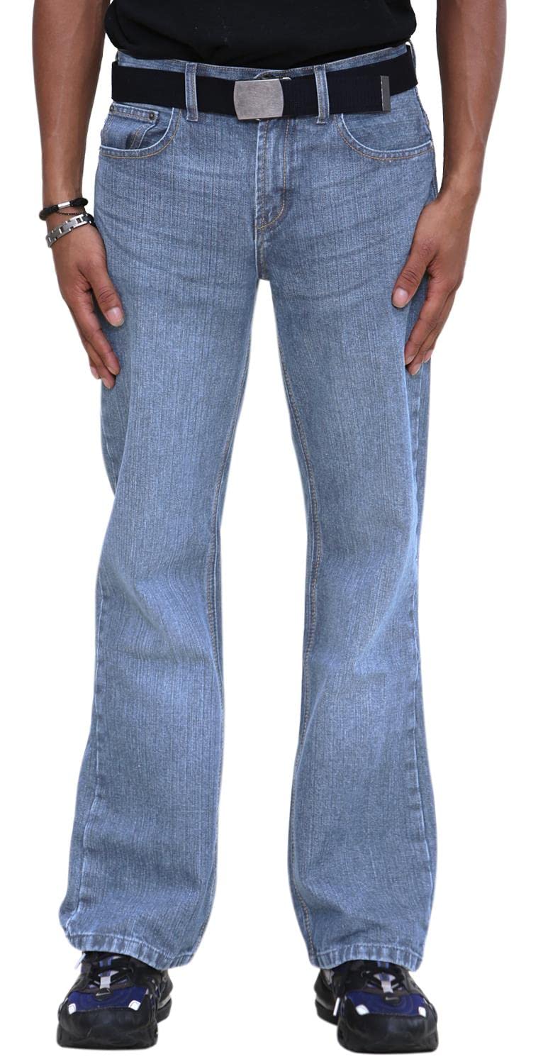 True Face (Stone Wash, 36W / 34L) Mens Jeans Regular Pants With Free Belt Blue