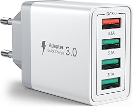 USB Charger, 4-Port 33W Fast Charger, USB Power Supply with QC 3.0 Multiple USB Plug Power Adapter for iPhone 16 15 14 13 12 11 Pro Max, Samsung, Huawei, Xiaomi, Mobile Phones Fast Charger Charging