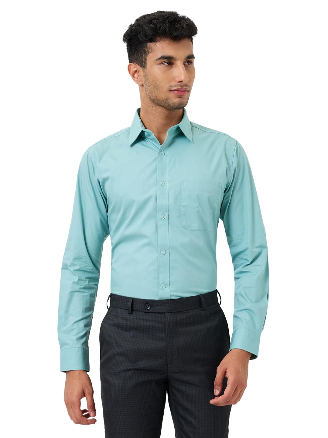 raymond Men Slim Fit Solid Pattern Pure Cotton Semi Cutaway Collar Full Sleeve Formal Shirt-picture-17