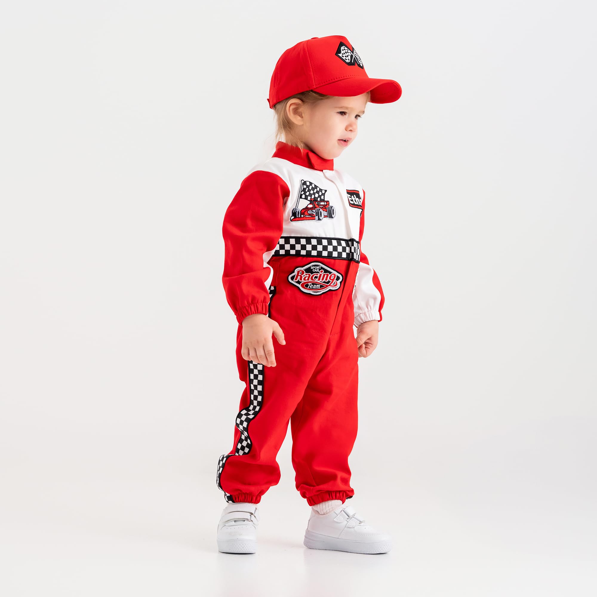 Costumes Club Personalized Handmade Race Car Driver Costume for Toddlers (3T, Red & White), 3 Years - Image 2
