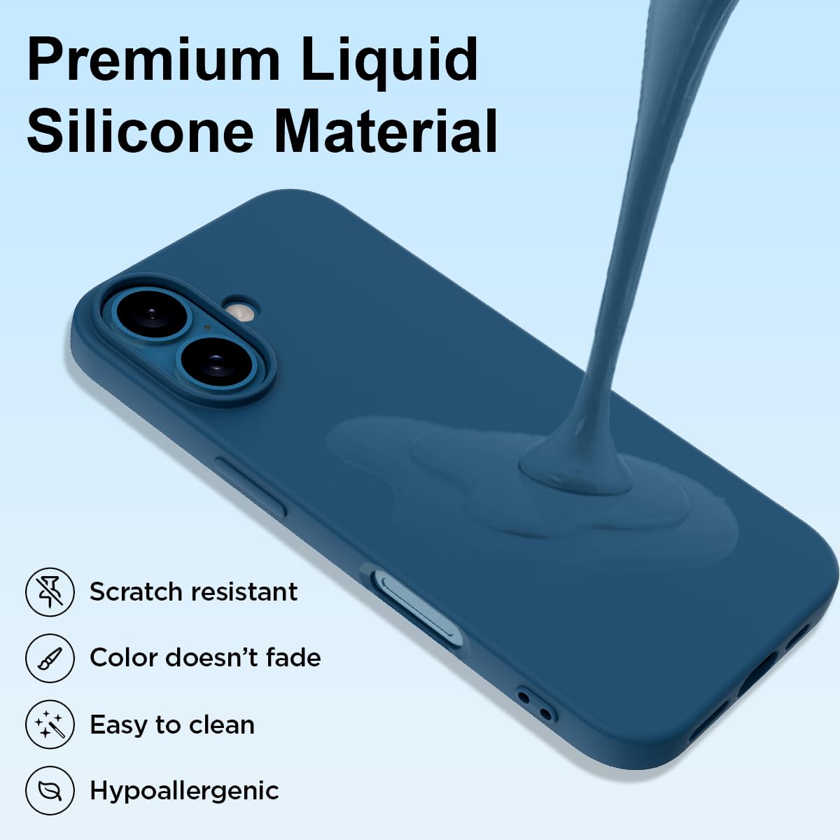 Garegce Case Compatible with iPhone 16 Silicone Soft Ultra Slim Shockproof Bumper Anti-Yellowing Cover Anti-Fingerprint with Microfiber Lining- Blue - Image 3