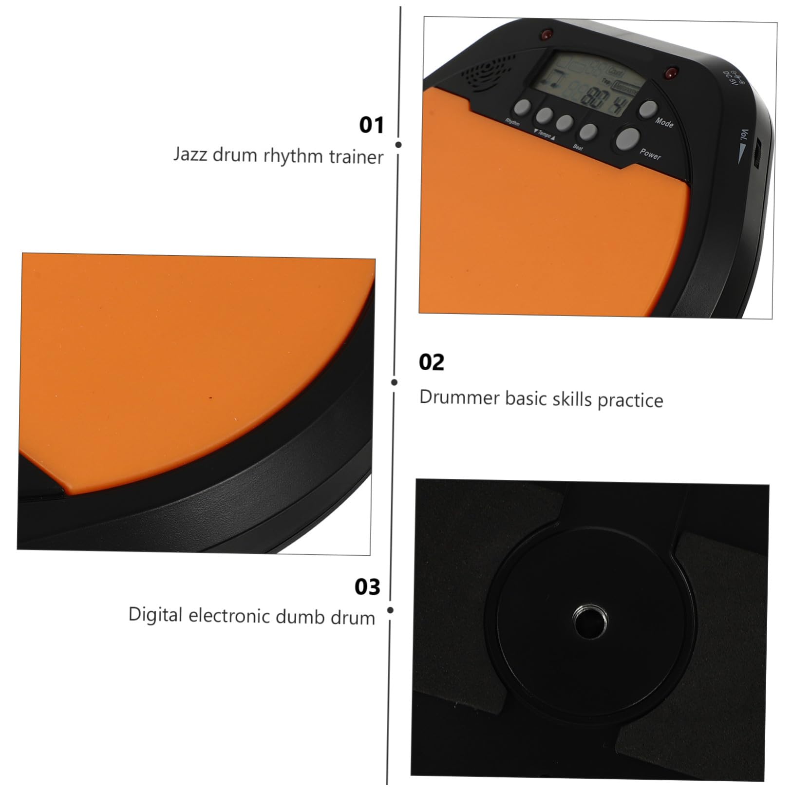 Pad Batteria Allenamento Elettronico Arancione da 8 Pollici in Silicone e Abs Riduzione del Volume, Flessibile per Esercizi di Ritmo e Pratica Musicale