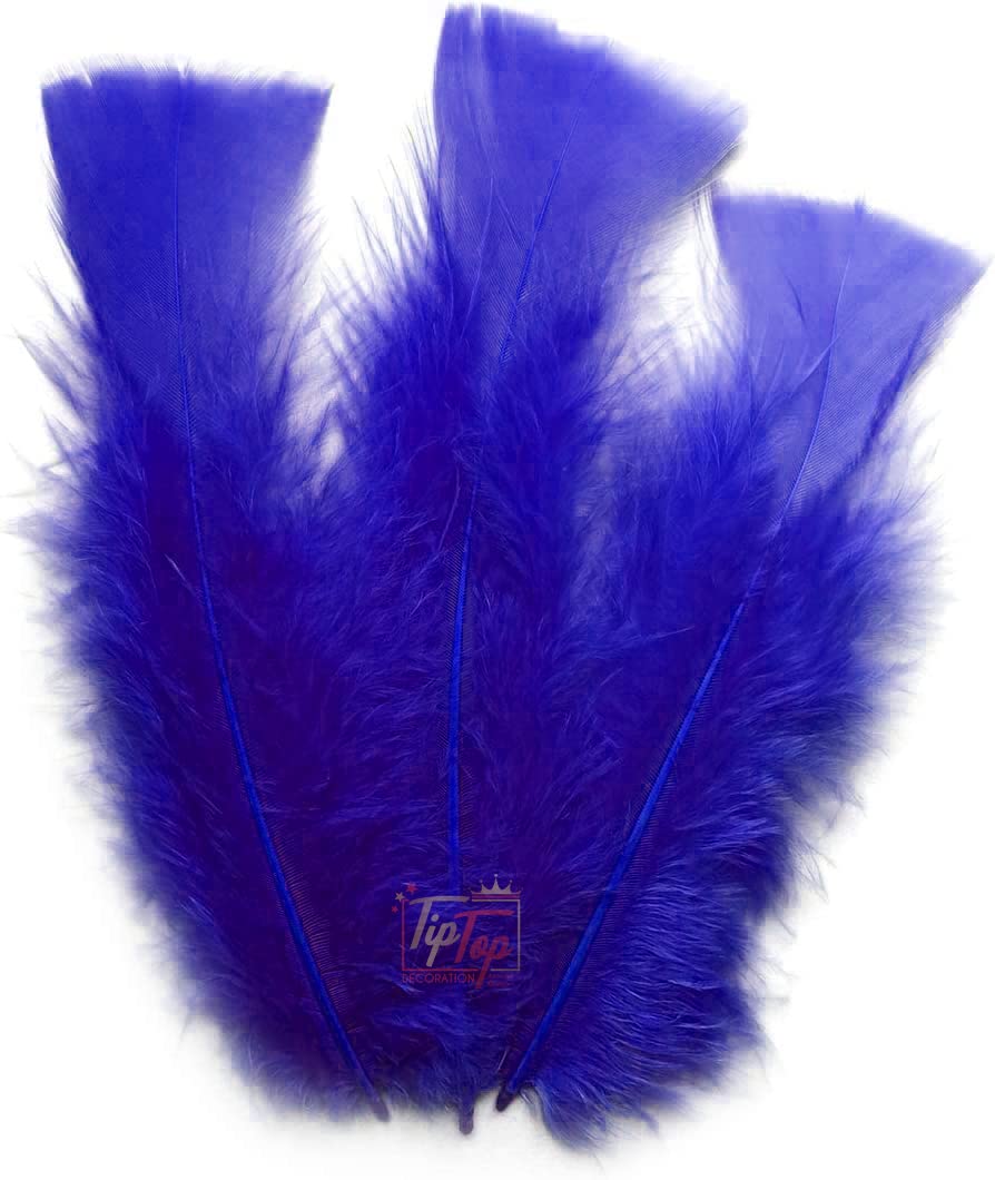 TIPTOP DECORATION Natural Dyed Flat Fluffy Turkey Feathers (10 Pieces) (Midnight Blue, 5-6 Inches) 1