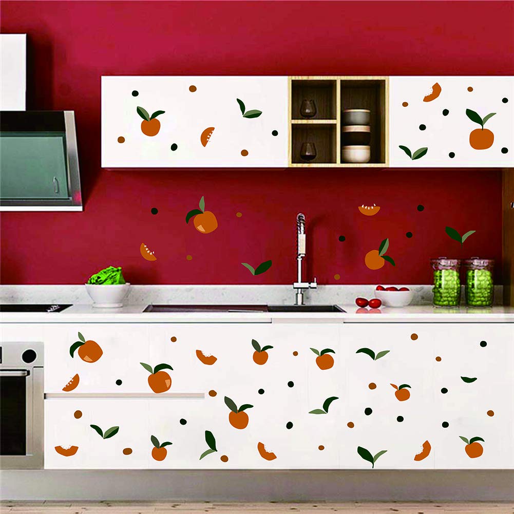 Summer Orange Green Leaf Wall Art Decals Fruit Floral Leaves Wall Stickers Bedroom Living Room Kids Nursery Decor