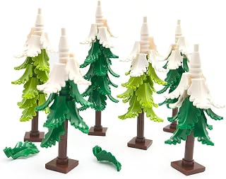 6 Sets Plant Building Brick Block Snowy Pine Cypress Tree for City Town Garden Forest Jungle Christmas Trees(Snow-Covered)