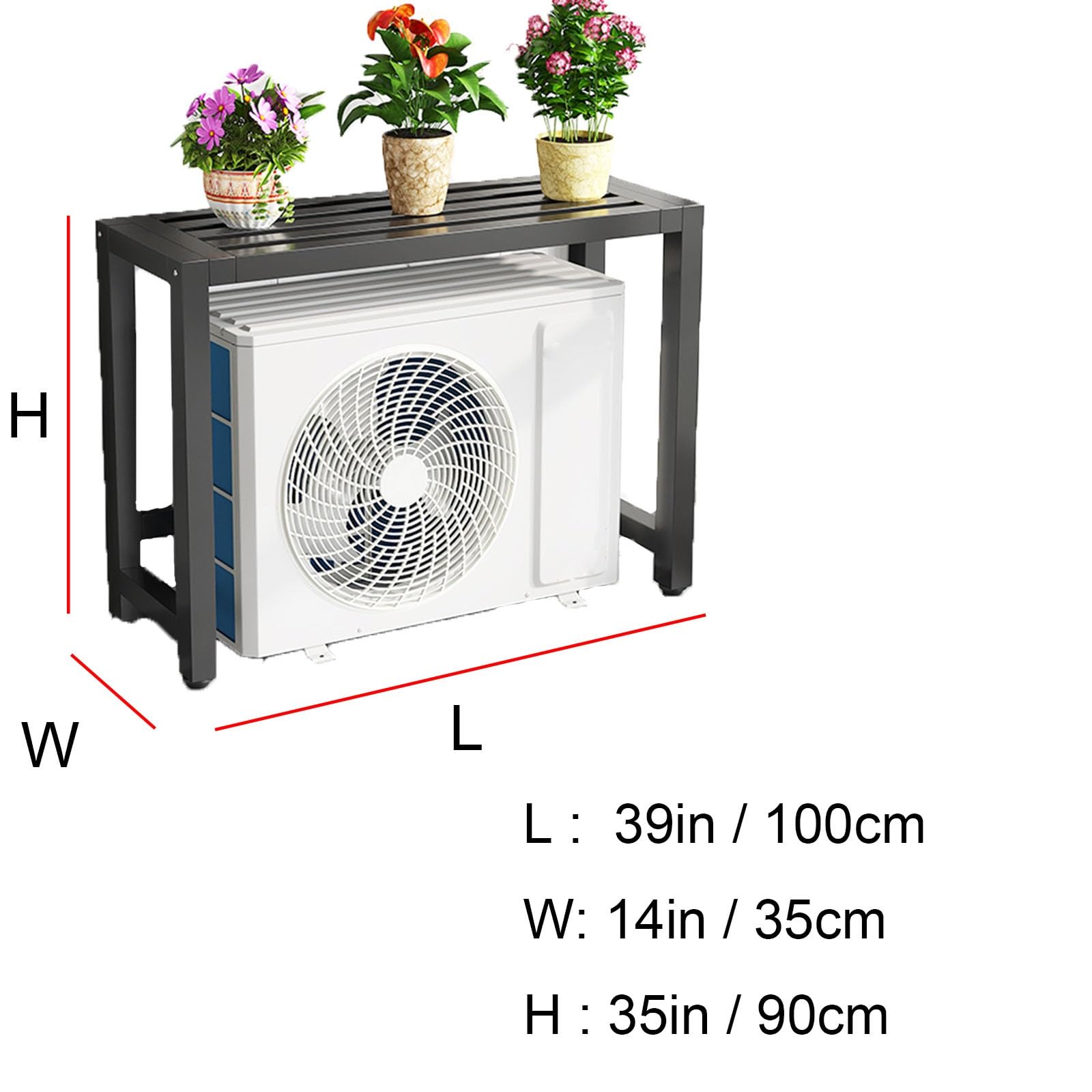 Metallene Verkleidung Klimaanlage Außengerät, Gartendekoration Klima Abdeckung, Blumenständer aus Eisen Veranden, Terrassen, Balkone Und Gärten(39x14x35in/100x35x90cm)