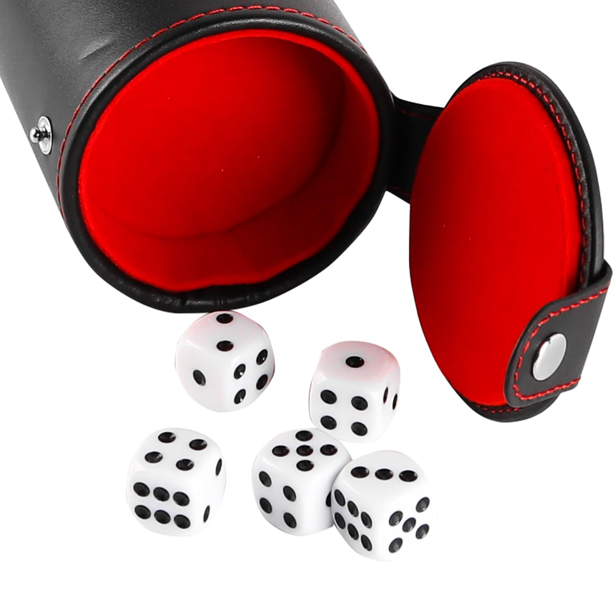 Laroal Dice Cup Set including 5 Dice Faux Leather Dice Cup With Lid Professional Silent Shaker For Party Board Games Family Games Leather Pen Holder Desk Organizer Red - Image 4