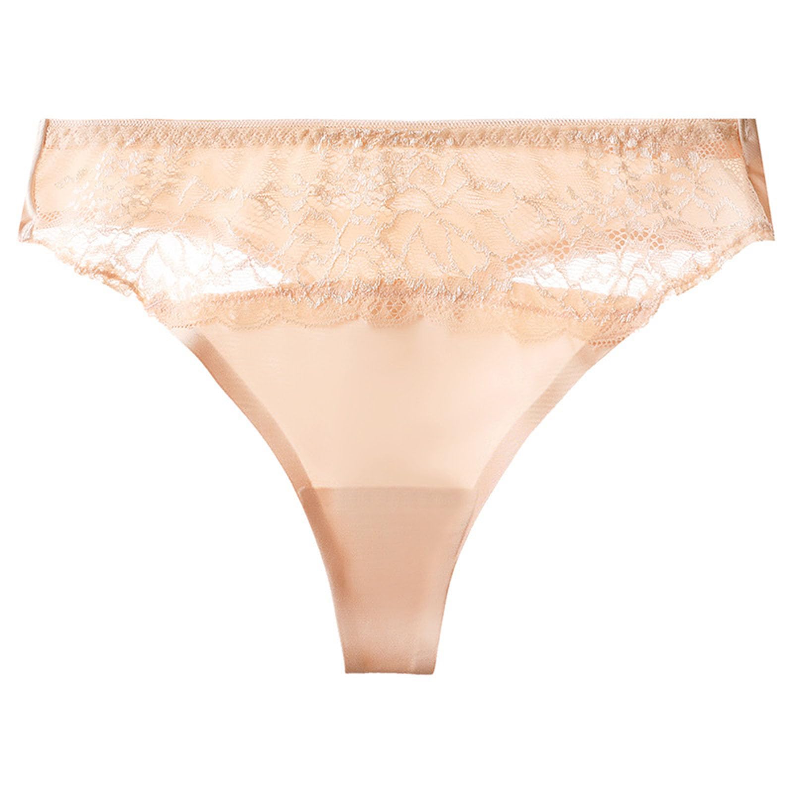 Akklian Womens Underwear Lace Trim T-Back Thongs Smooth Silky Panties Bikini Breathable Lingerie Sexy Low Waist Sheer Briefs