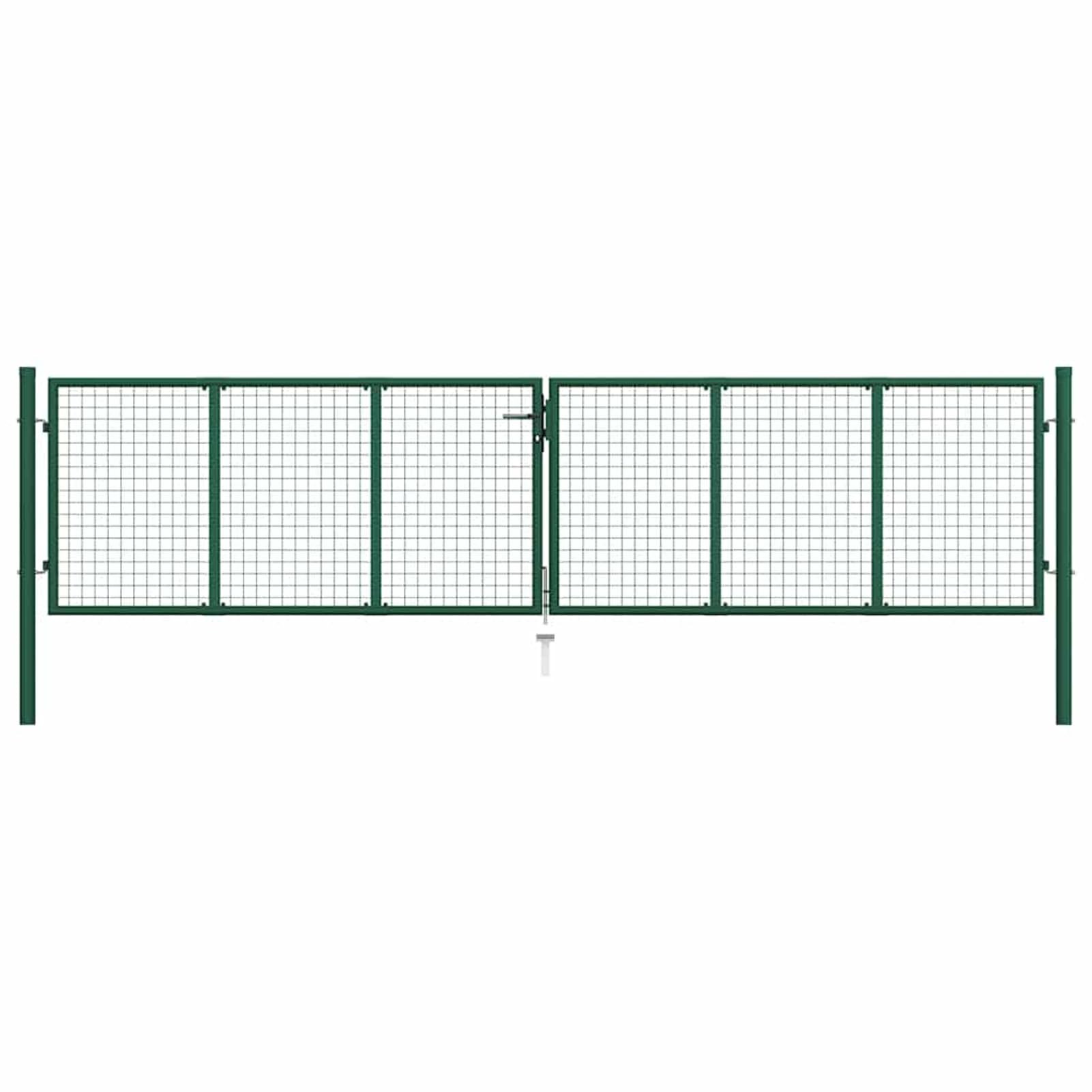 Brama ogrodowa z siatki 400 x 100 cm ze stali hartowanej, malowana proszkowo i ocynkowana, ciemnozielona, w zestawie słupki i 3 klucze, do użytku na zewnątrz