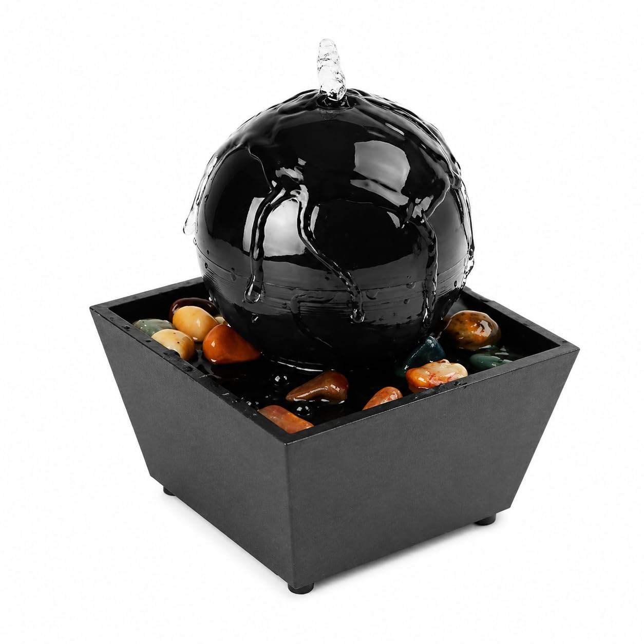 Zen Ball Tabletop Water Fountain with Warm LED Glow & River Rocks | Mini Indoor Waterfall for Stress Relief, Home Decor & Office Desk-image-33
