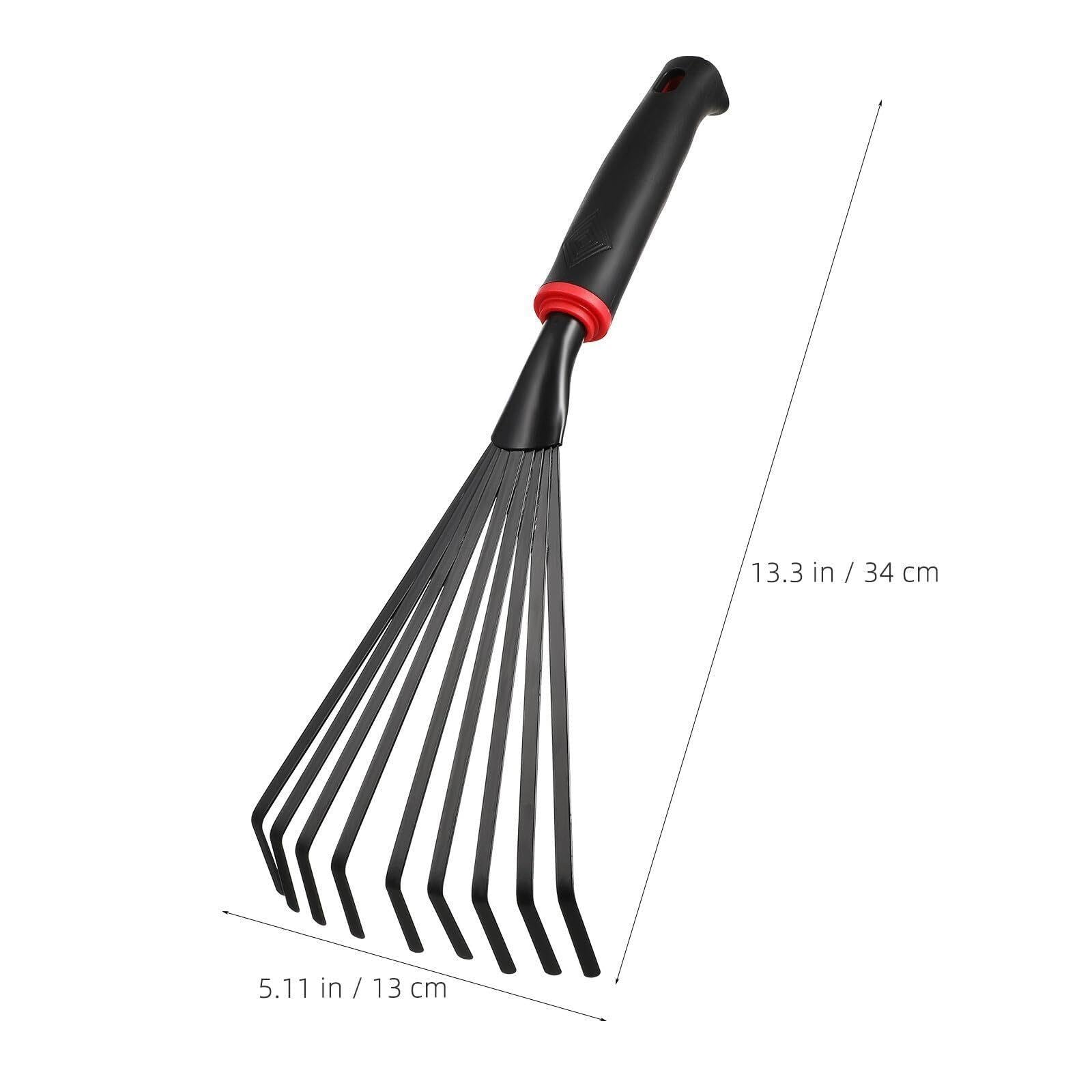 1 Paquete de rastrillo de Mano pequeño for jardín, Juego de rastrillo de Mano con Ventilador con Cabeza de Hierro de 9 púas con Mango for Limpieza de arbustos de Hojas y Camas de Flores