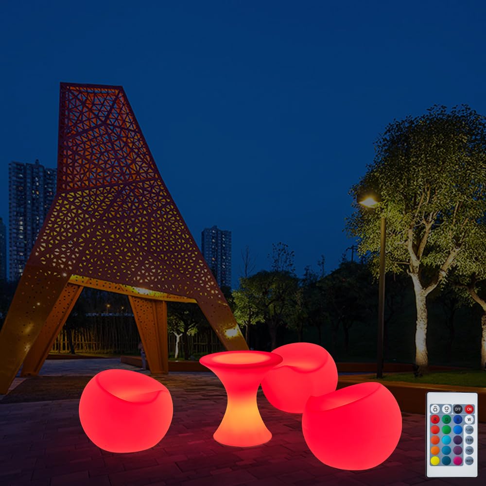 LED Gartenleuchte Leuchtende Sessel Tisch Sparsam mit Fernbedienung. Wiederaufladbar RGBW Helligkeit einstellbar Neu Schick (YXF-6565 Sessel Rund)