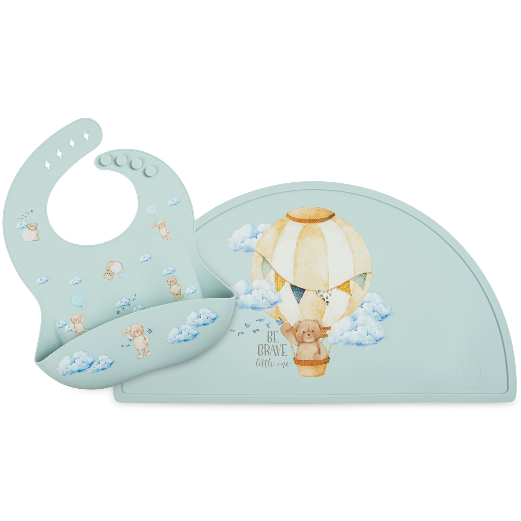 Mamabears Silicone Baby Bib and Mat | Boys Girls Babies & Toddlers | Waterproof, Adjustable, BPA Free