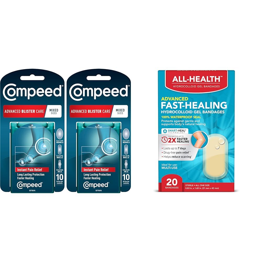 CompeedAdvanced Blister Care Cushions and All Health Advanced Fast Healing Hydrocolloid Gel Bandages (20 Count)