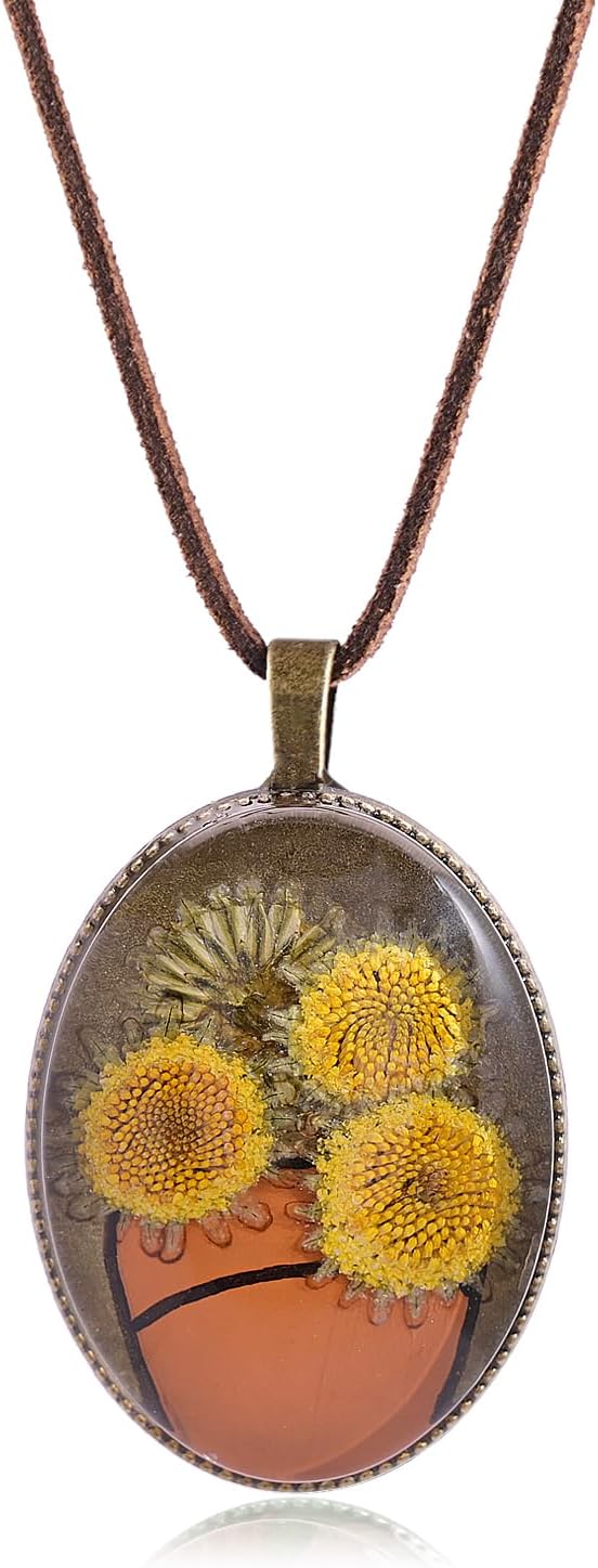 Vintage Real Flower Necklace for Women, Handmade Resin Pendant, Elegant and Unique, Meaningful Gift for Christmas, Mother’s Day or Any Special Occasion - Adjustable